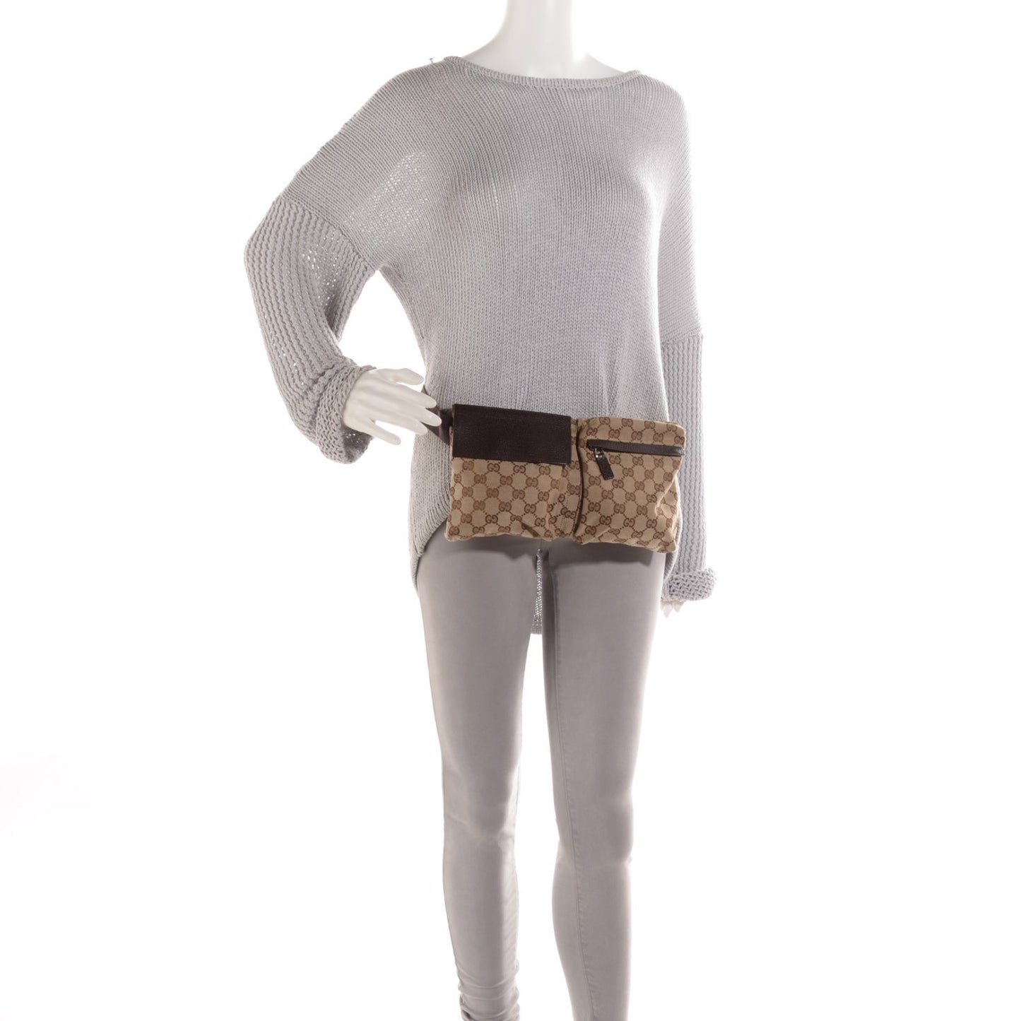 GG Monogram Double Pocket Belt Bag Dark Brown