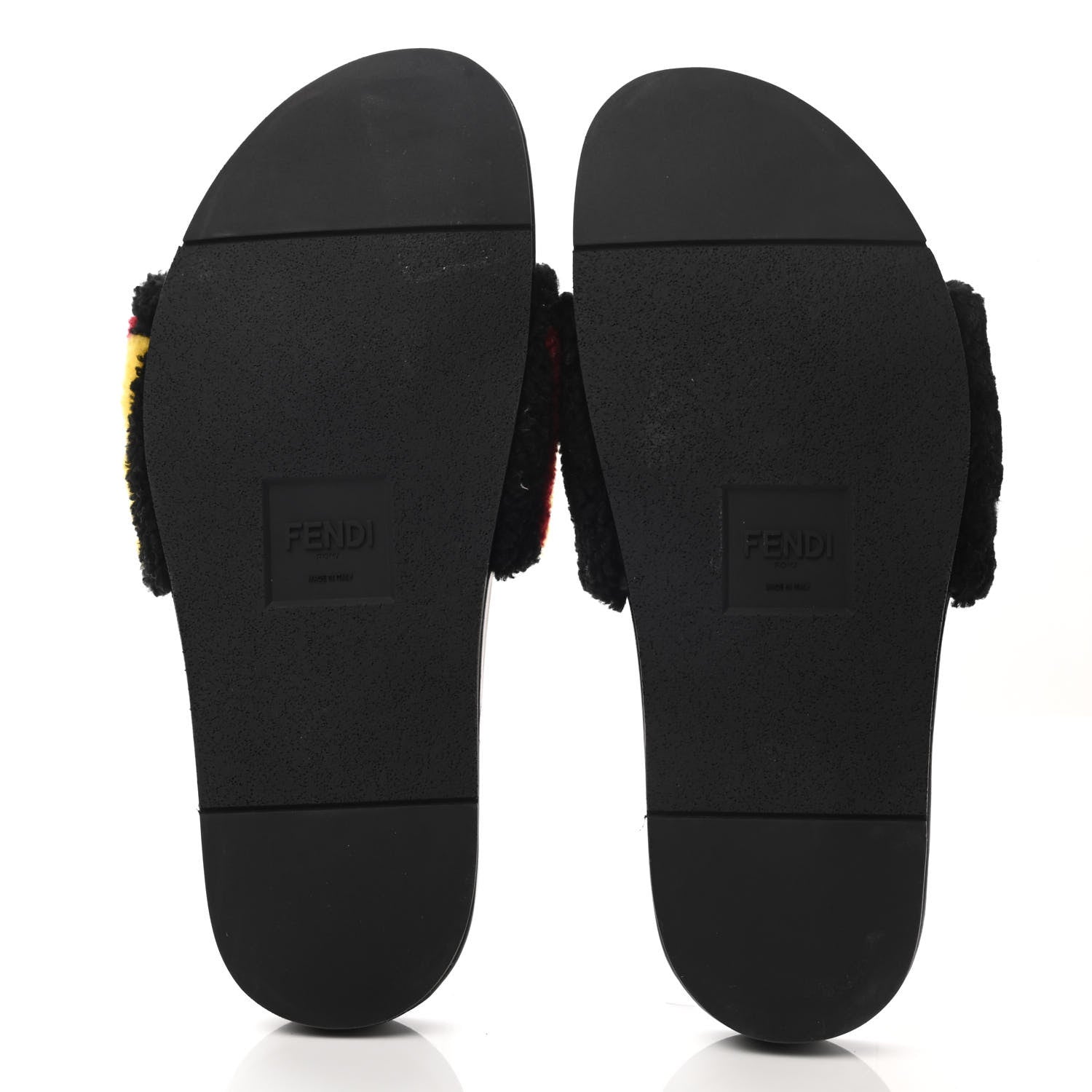 Fendi Shearling Logo Mens Slide Sandals 8 Black Giallo Ribes 5 of 8