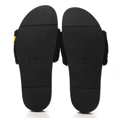 Fendi Shearling Logo Mens Slide Sandals 8 Black Giallo Ribes 5 of 8