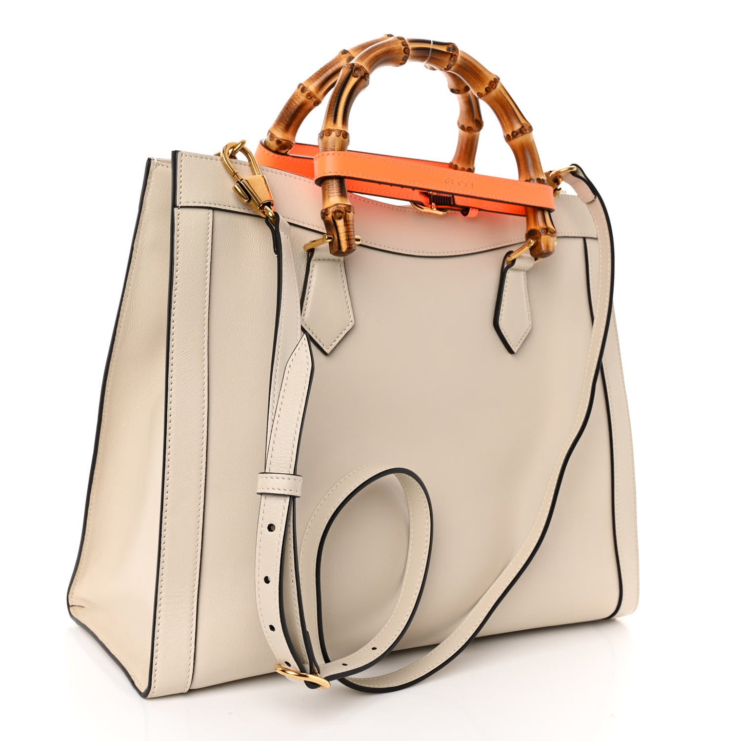 Wonka Grain Calfskin Small Diana Tote Bag Mystic White Orange Fluo