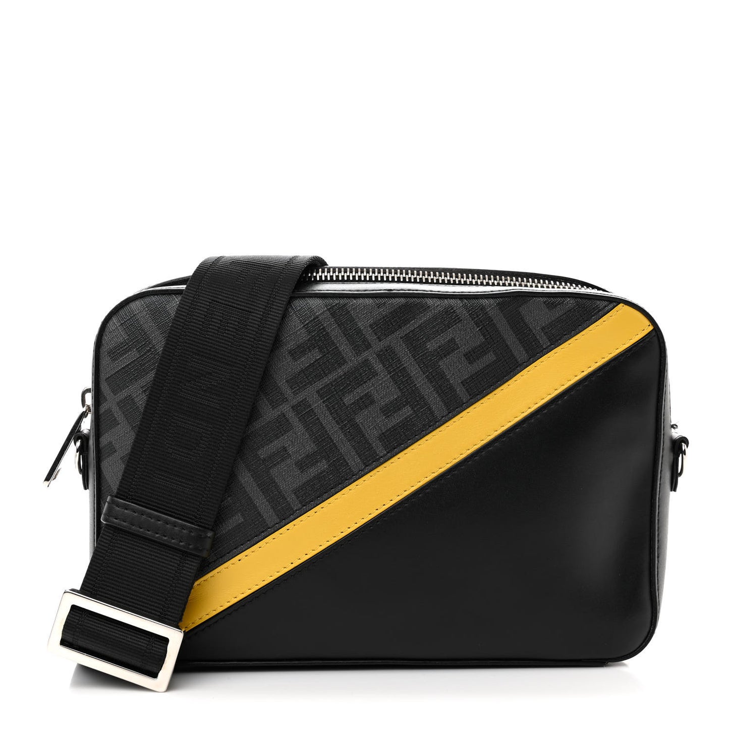 Glazed Fabric Vitello Liberty FF 1974 Diagonal Medium Camera Case Black Sunflower