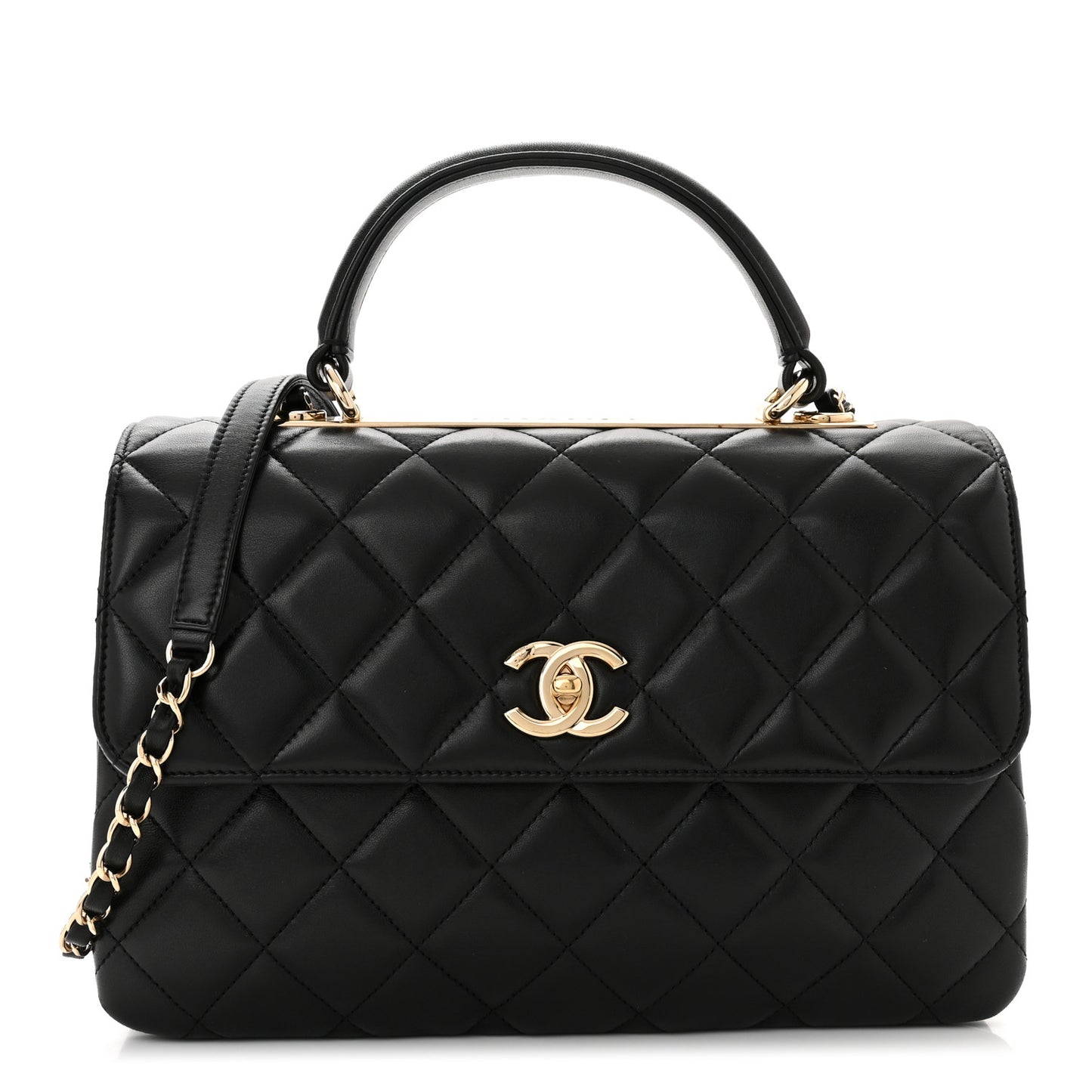 Lambskin Quilted Medium Trendy CC Flap Dual Handle Bag Black