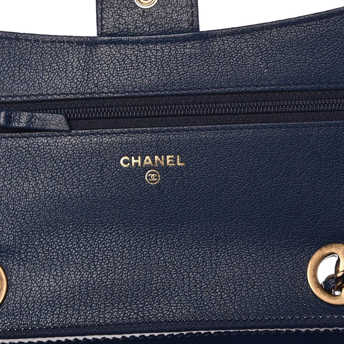 Patent Goatskin Quilted CC Eyelet Wallet On Chain WOC Blue