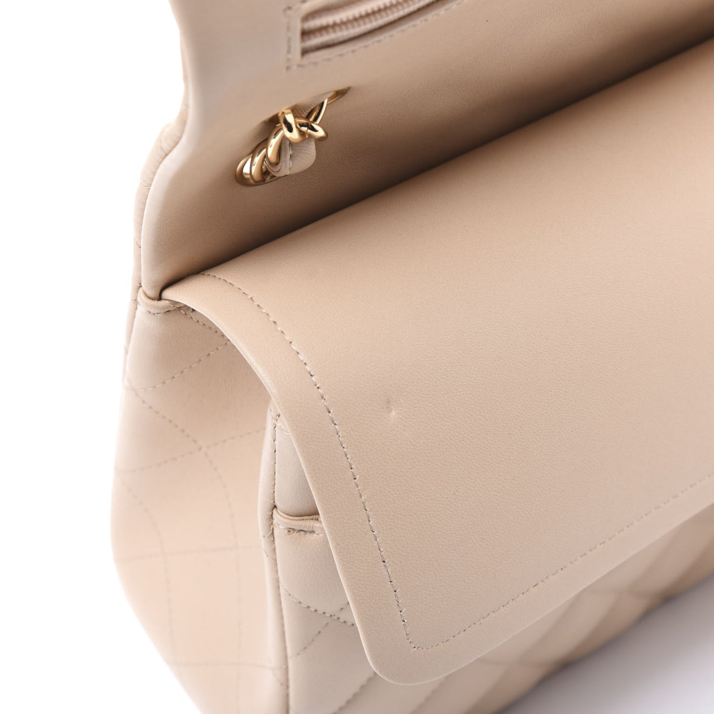 Lambskin Quilted Jumbo Double Flap Light Beige