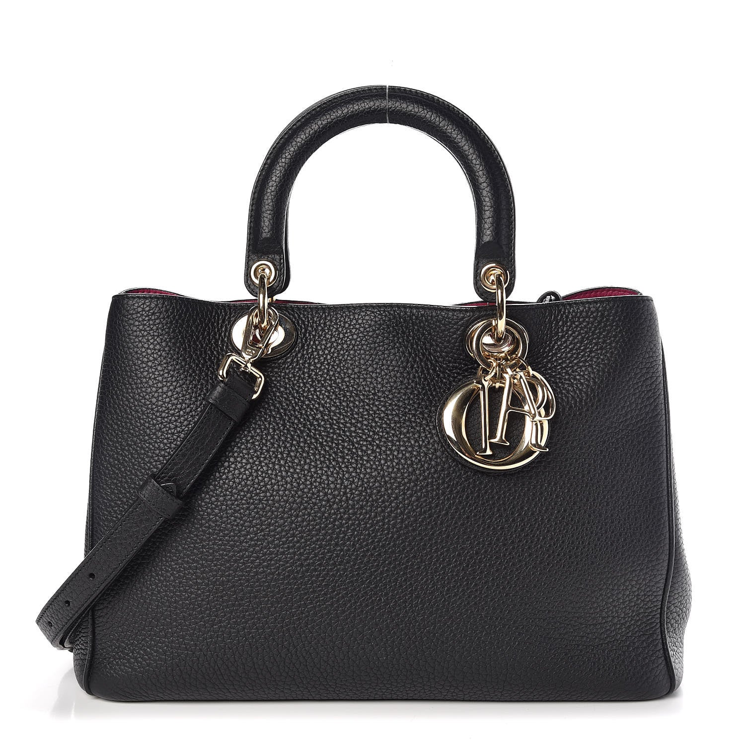 Christian Dior Bullcalf Medium Diorissimo Tote Black Rose Indien 1 of 11