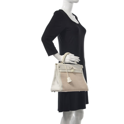 Hermes Taurillon Clemence Toile Kelly Retourne 32 White 3 of 40