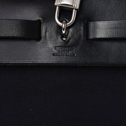 Hermes Toile Vache Calfskin Herbag 30 PM Black Natural 9 of 30
