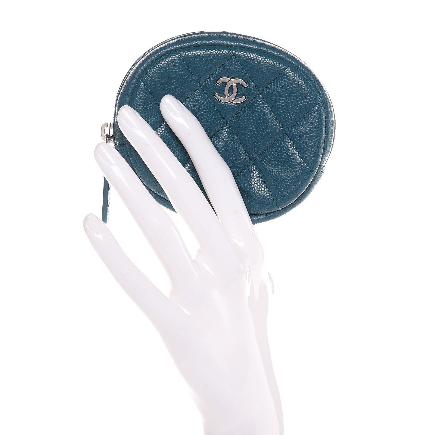 Caviar Quilted Zip Around Classic Coin Purse Dark Turquoise