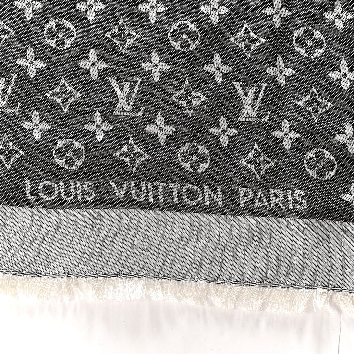 Silk Wool Monogram Denim Shawl Black
