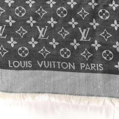 Louis Vuitton Silk Wool Monogram Denim Shawl Black 2 of 3