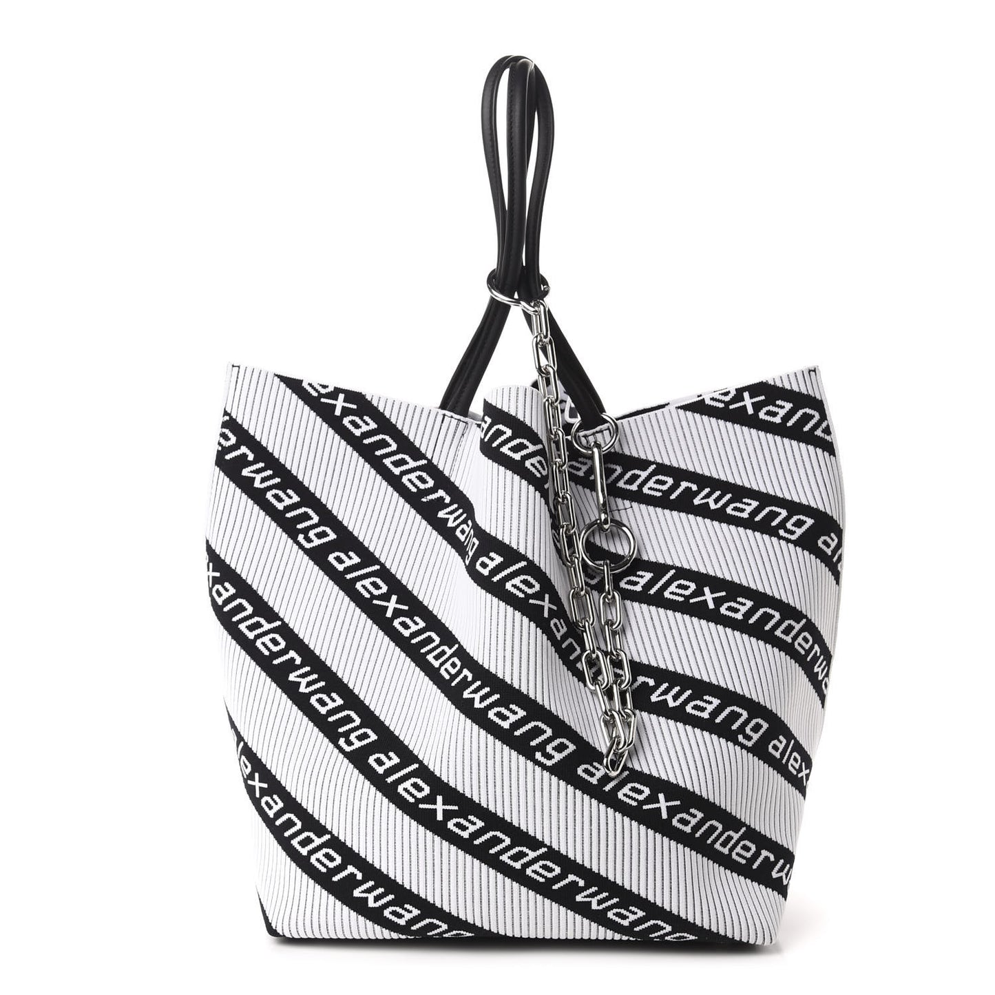 Knit Jacquard Diagonal Logo Roxy Tote White Black