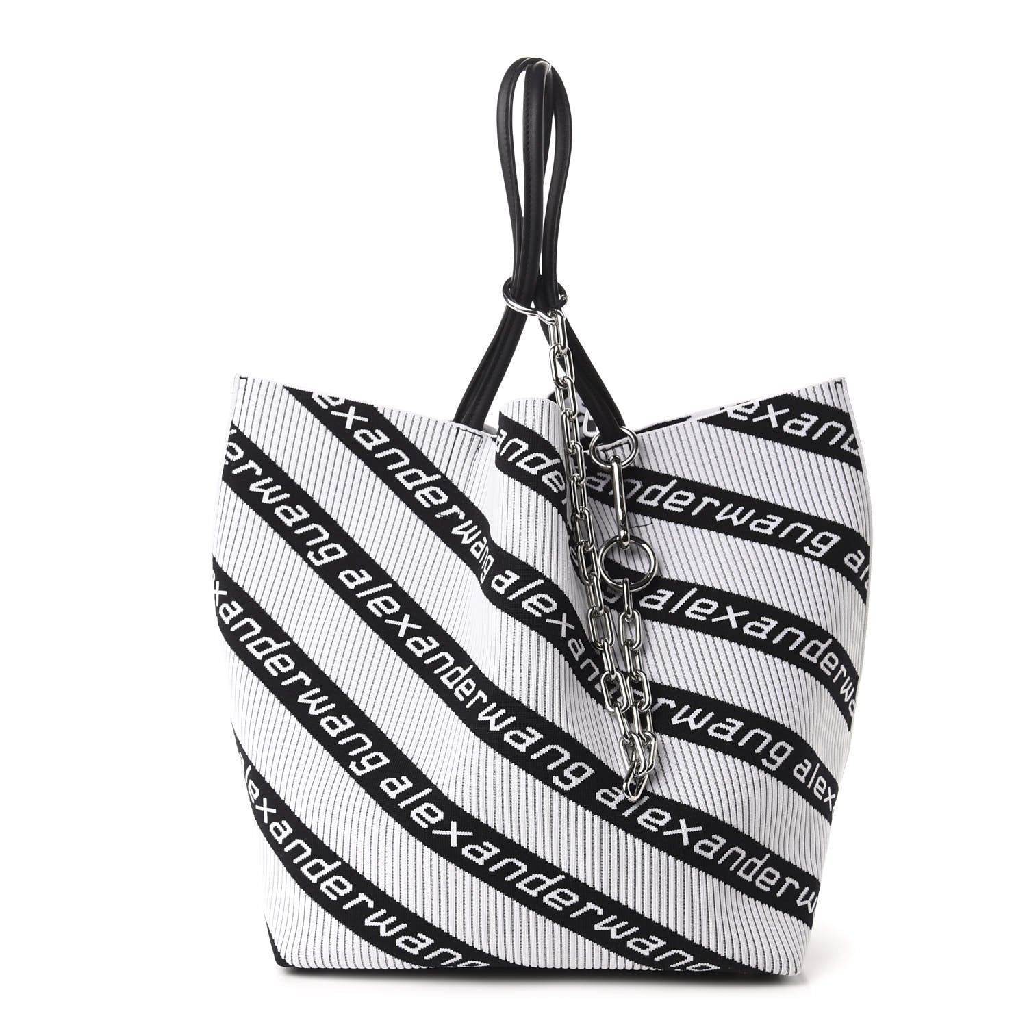 Alexander Wang Knit Jacquard Diagonal Logo Roxy Tote White Black 3 of 12