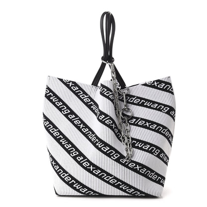 Alexander Wang Knit Jacquard Diagonal Logo Roxy Tote White Black 3 of 12
