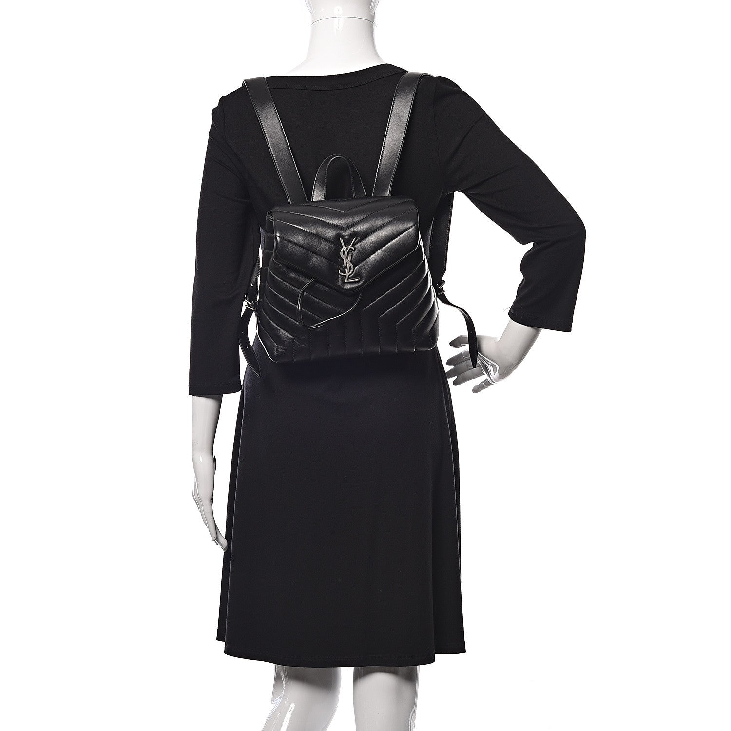 Saint Laurent Calfskin Y Quilted Monogram Small Loulou Backpack Black 2 of 9