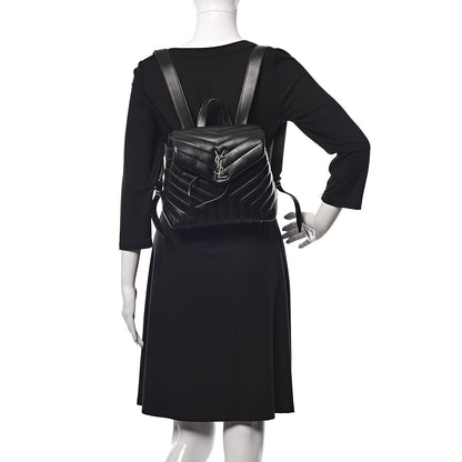 Saint Laurent Calfskin Y Quilted Monogram Small Loulou Backpack Black 2 of 9
