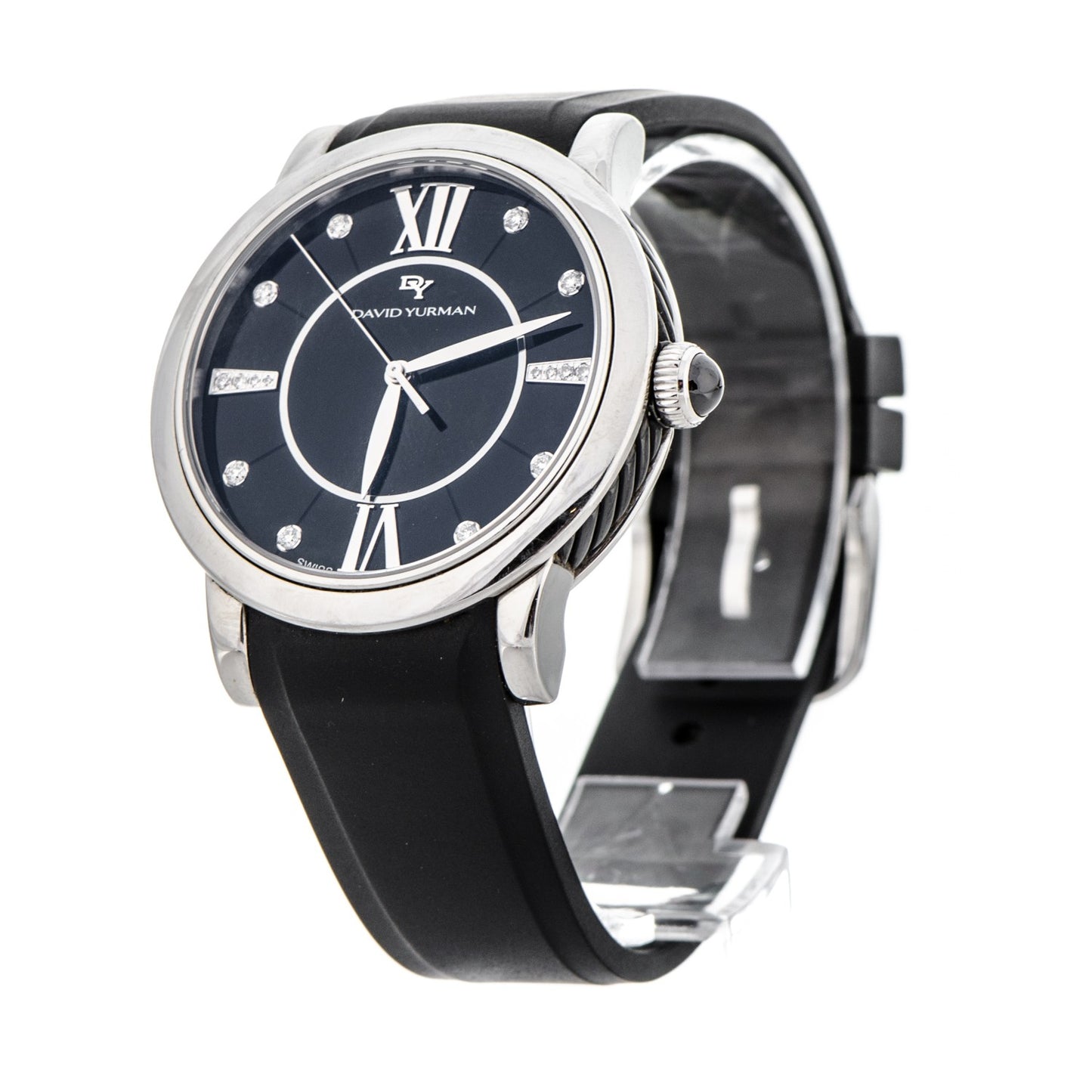 Stainless Steel Rubber Diamond 38mm Classic Quartz Watch Blue