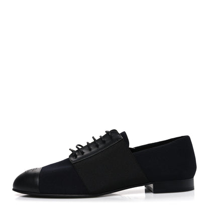 Chanel Calfskin Elastic Lace Up Cap Toe CC Loafers 40.5 Black Navy 1 of 10