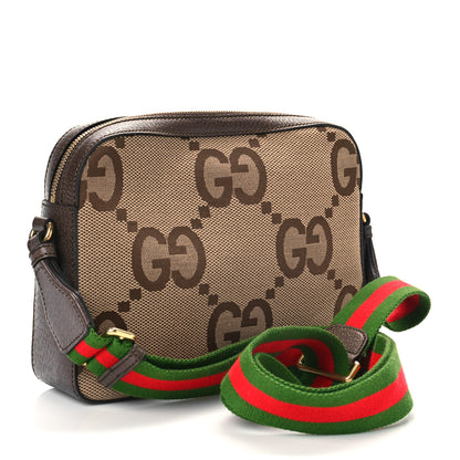 Gucci Monogram Jumbo GG Textured Dollar Calfskin Web Messenger Shoulder Bag Camel Ebony New Acero 3 of 9
