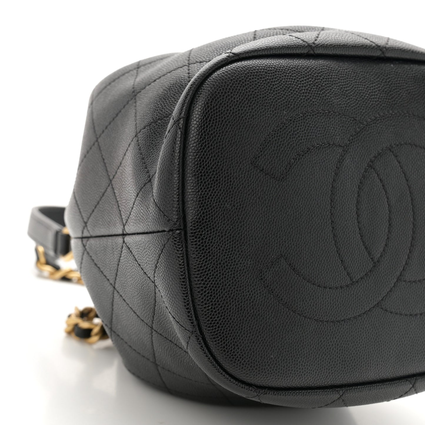 Caviar Quilted Fashion Therapy Bucket Drawstring Bag Black