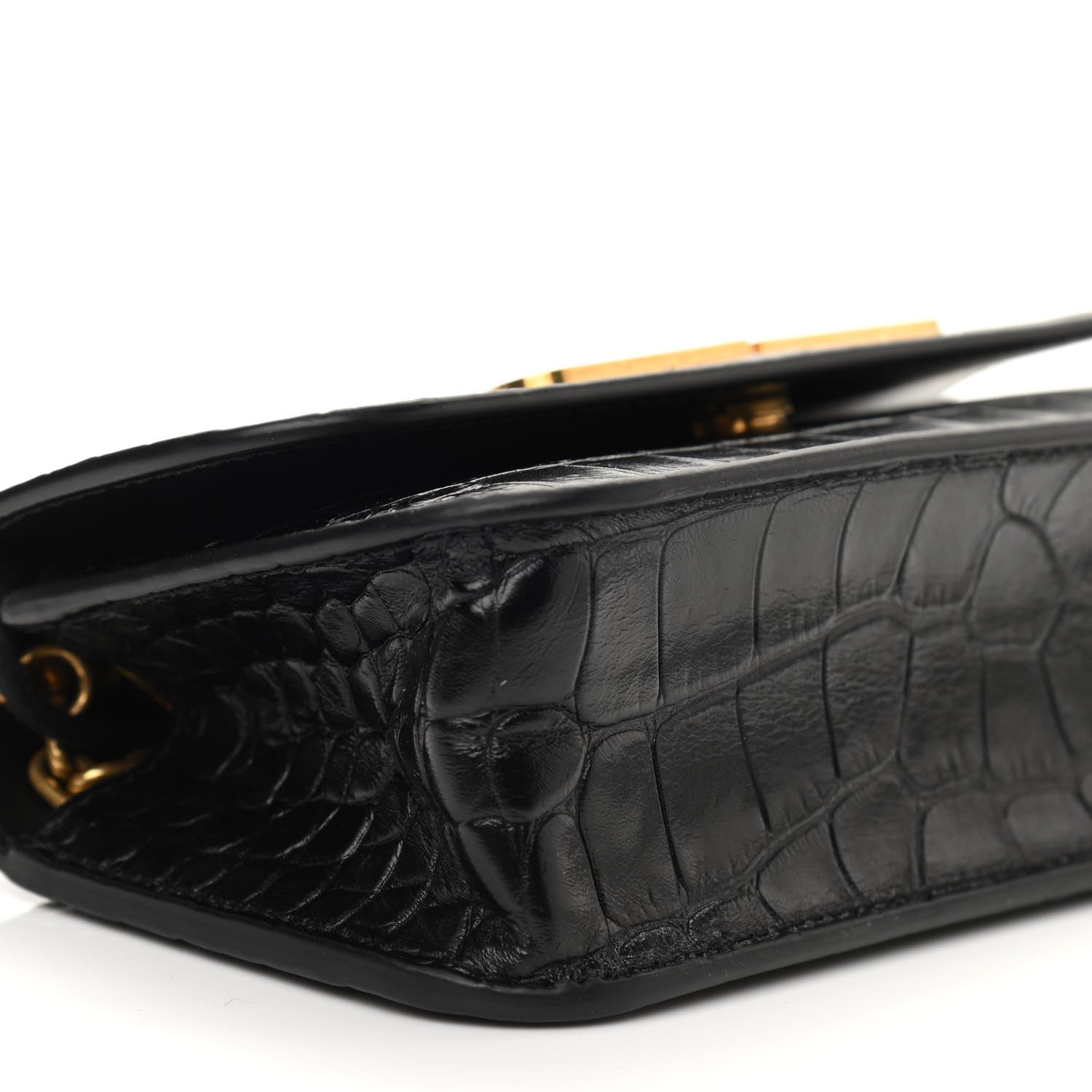 Balenciaga Extra Supple Calfskin Crocodile Embossed Gossip Wallet On Chain Black 9 of 13