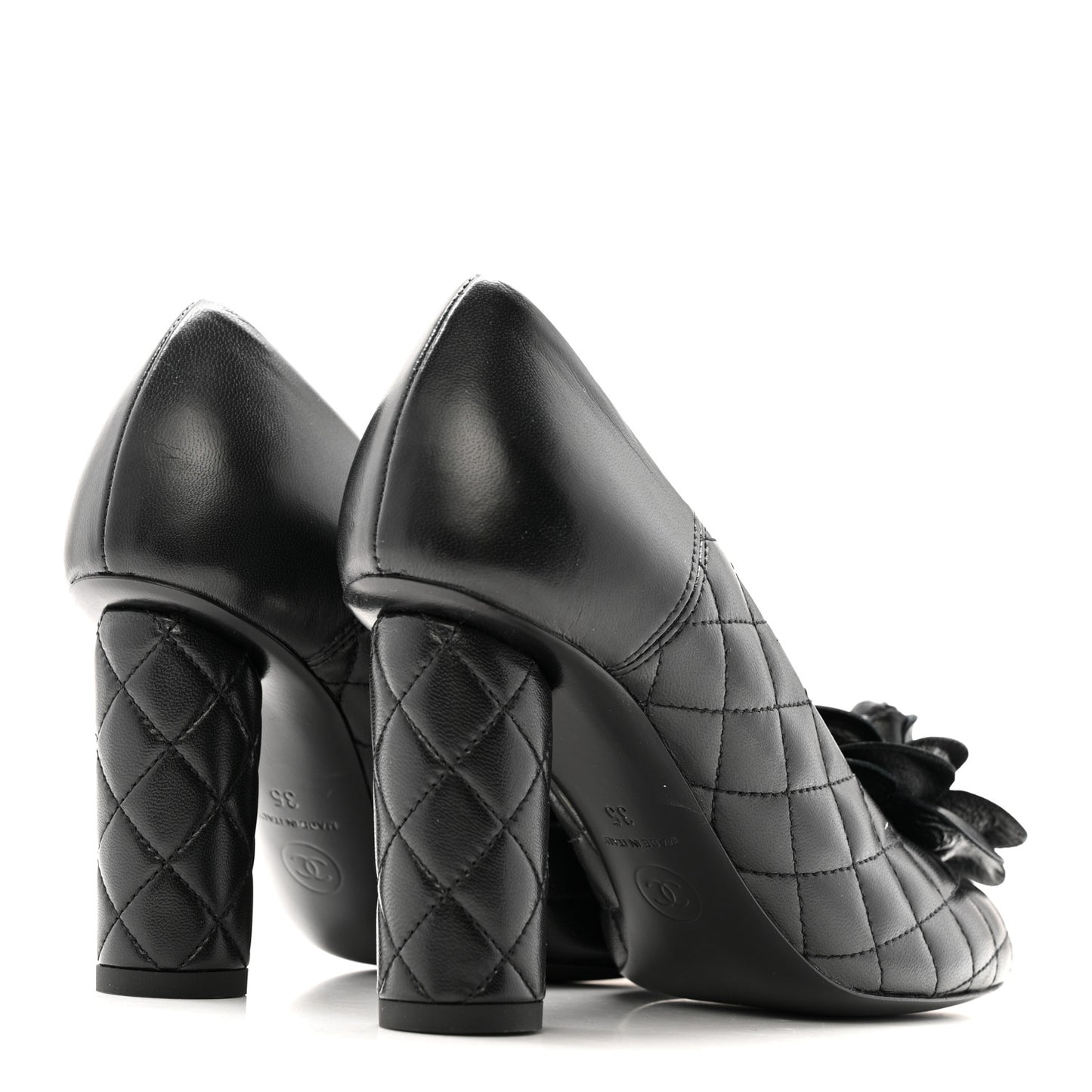Lambskin Quilted Camellia Pumps 35 Black