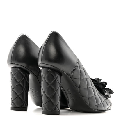 Chanel Lambskin Quilted Camellia Pumps 35 Black 8 of 18