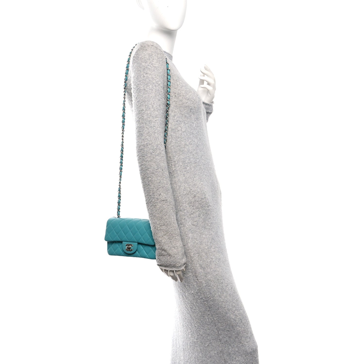 Chanel Lambskin Quilted Mini Rectangular Flap Light Blue 2 of 10