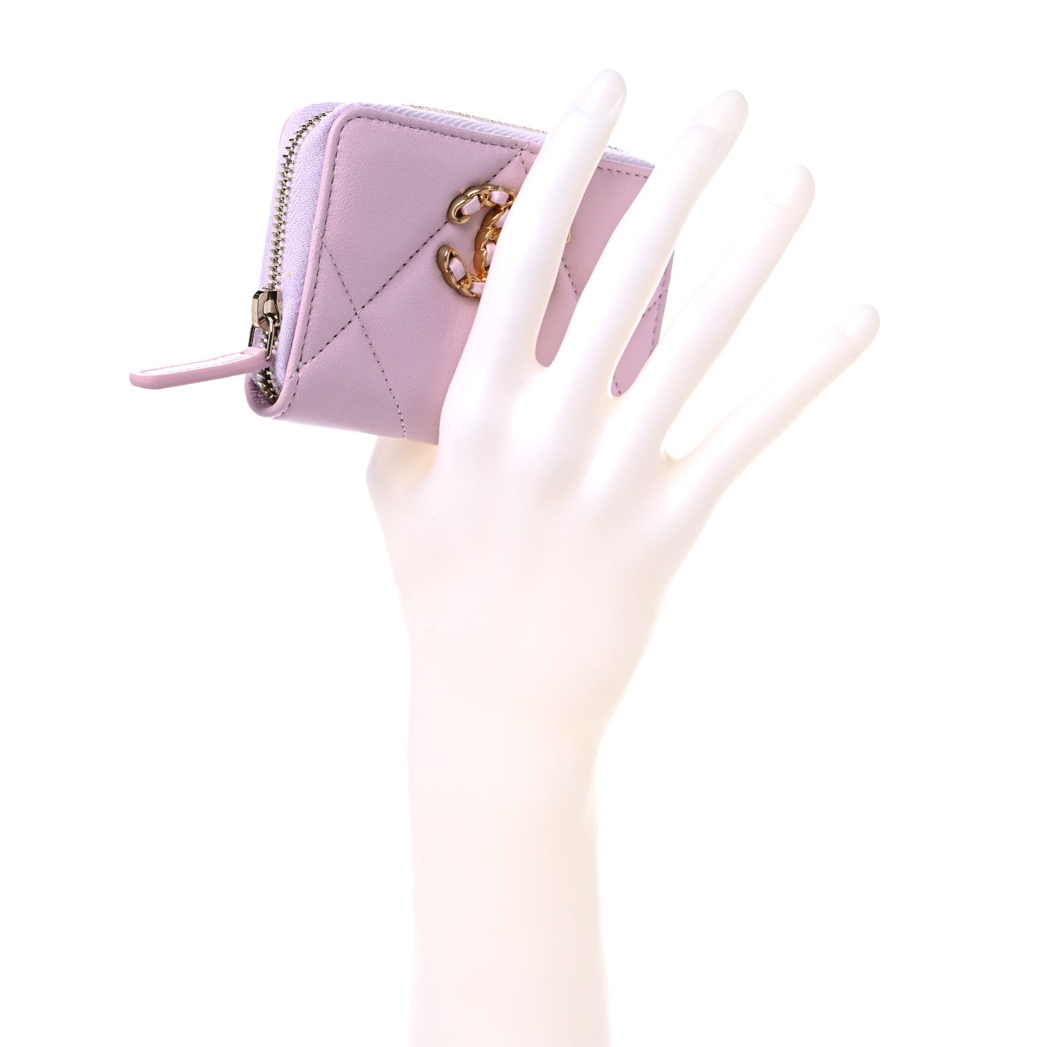 Chanel Lambskin Quilted Chanel 19 Zip Around Coin Purse Wallet Light Pink 2 of 8