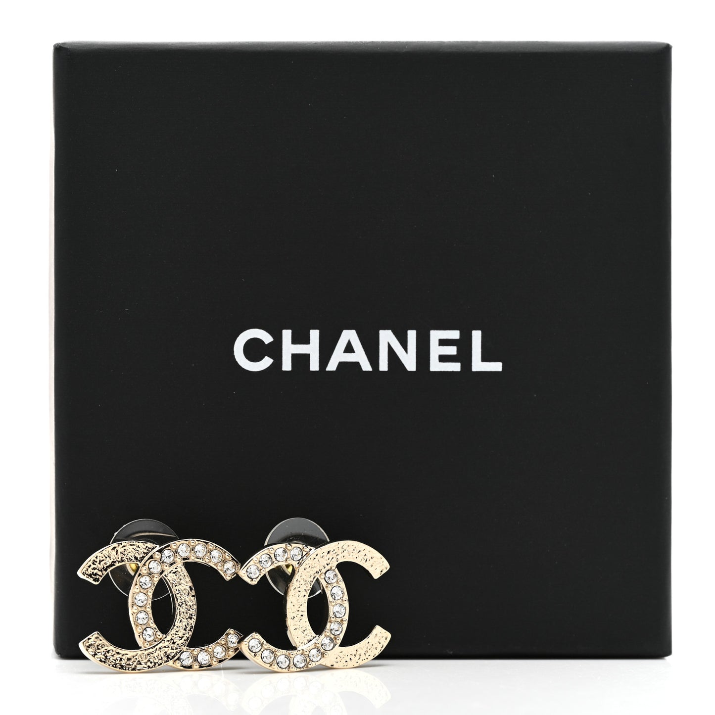 Textured Metal Crystal CC Earrings Gold