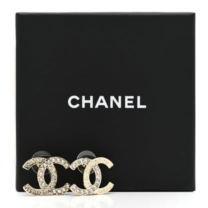 Chanel Textured Metal Crystal CC Earrings Gold 5 of 5