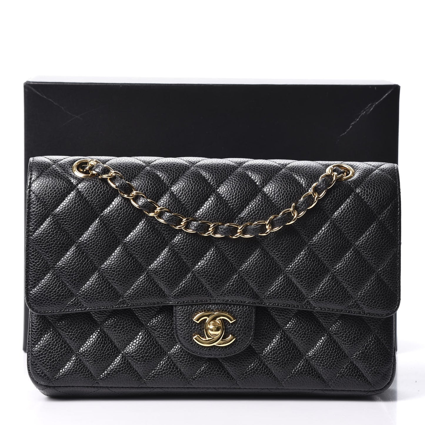 Caviar Quilted Medium Double Flap Black