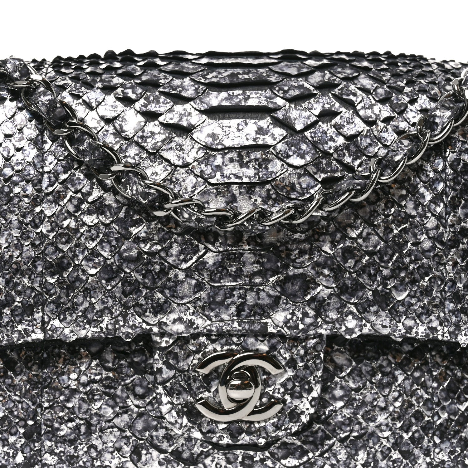 Chanel Metallic Snakeskin Medium Double Flap Black Silver 8 of 11