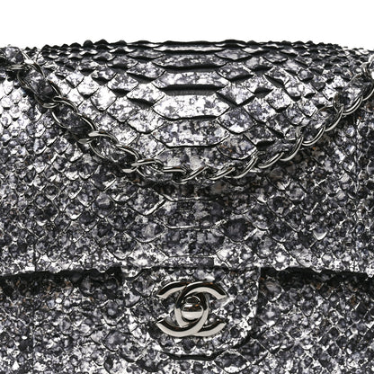 Chanel Metallic Snakeskin Medium Double Flap Black Silver 8 of 11