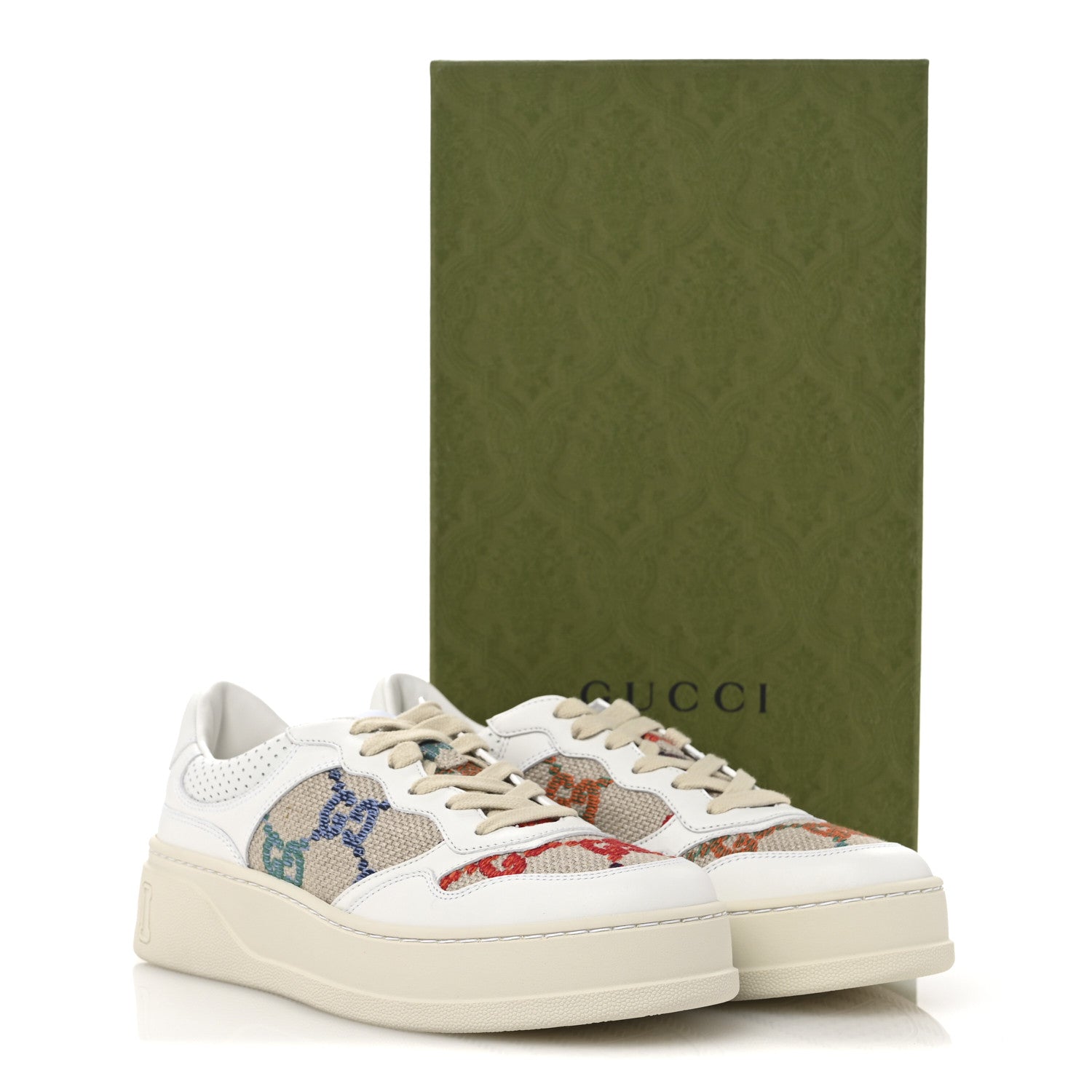 Gucci Dali Soft Calfskin GG Tennis Embossed Perforated Womens Platform 55mm Sneakers 40 White Multicolor 9 of 9