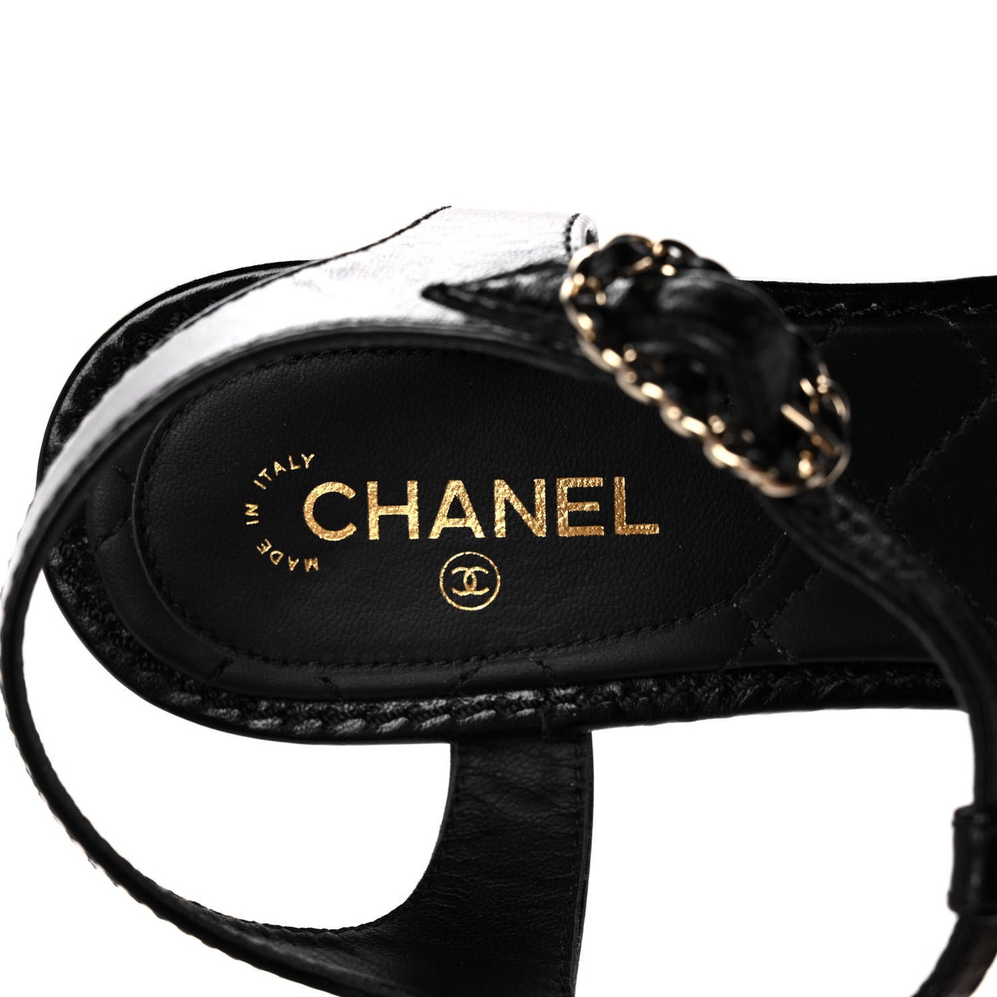 Goatskin Chain CC Logo Thong Sandals 38 Black
