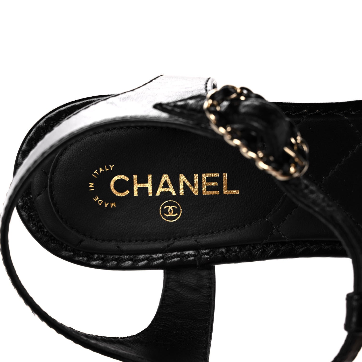 Chanel Goatskin Chain CC Logo Thong Sandals 38 Black 7 of 9