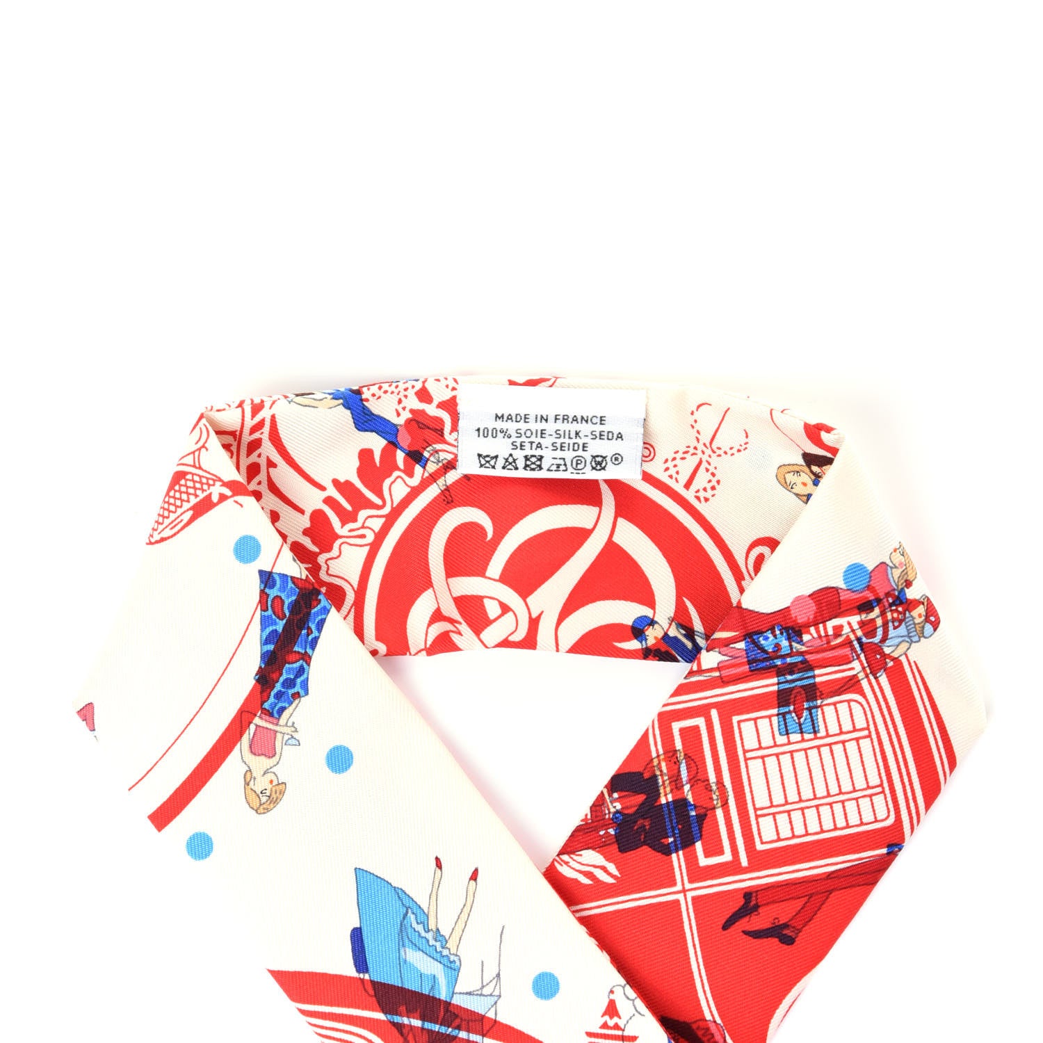 Hermes Silk Ex-Libris Les Parisiennes Studded Twilly Crème Rouge Bleu 3 of 5