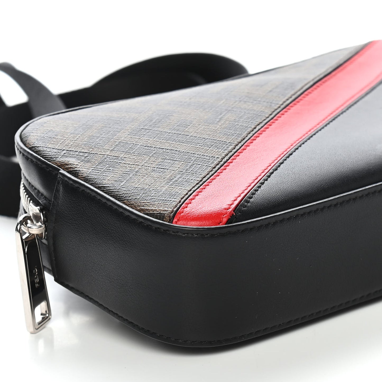 Glazed Fabric Vitello Liberty FF 1974 Diagonal Small Camera Case Tobacco Rosso Black