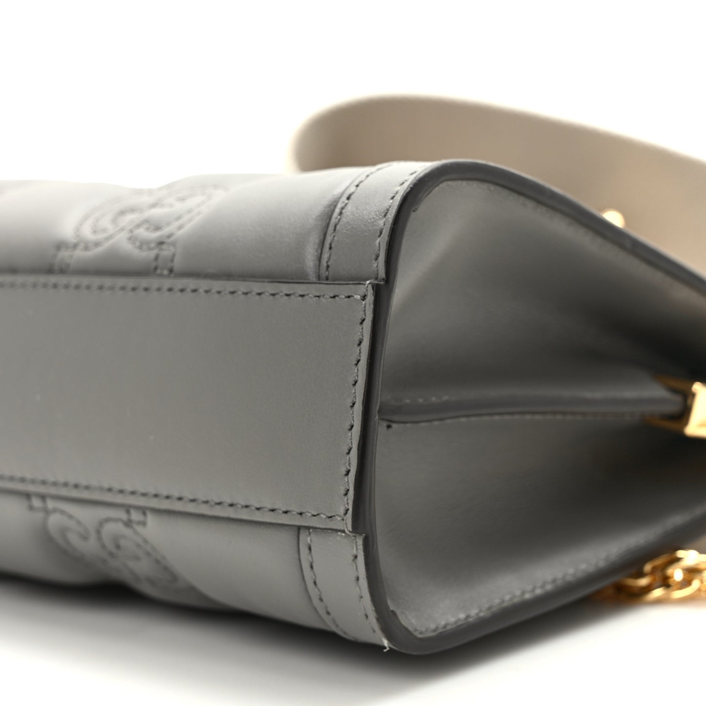 Calfskin GG Matelasse Small Slim Chain Shoulder Bag Dusty Grey Natural