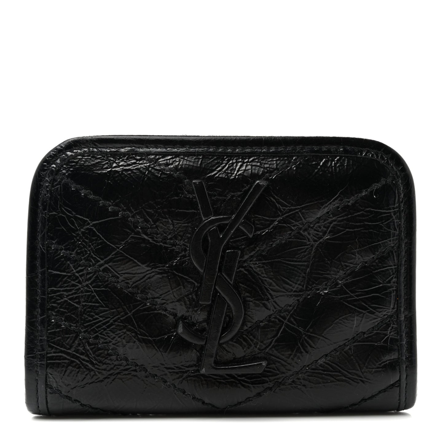 Crinkled Calfskin Matelasse Monogram Niki Card Holder Black