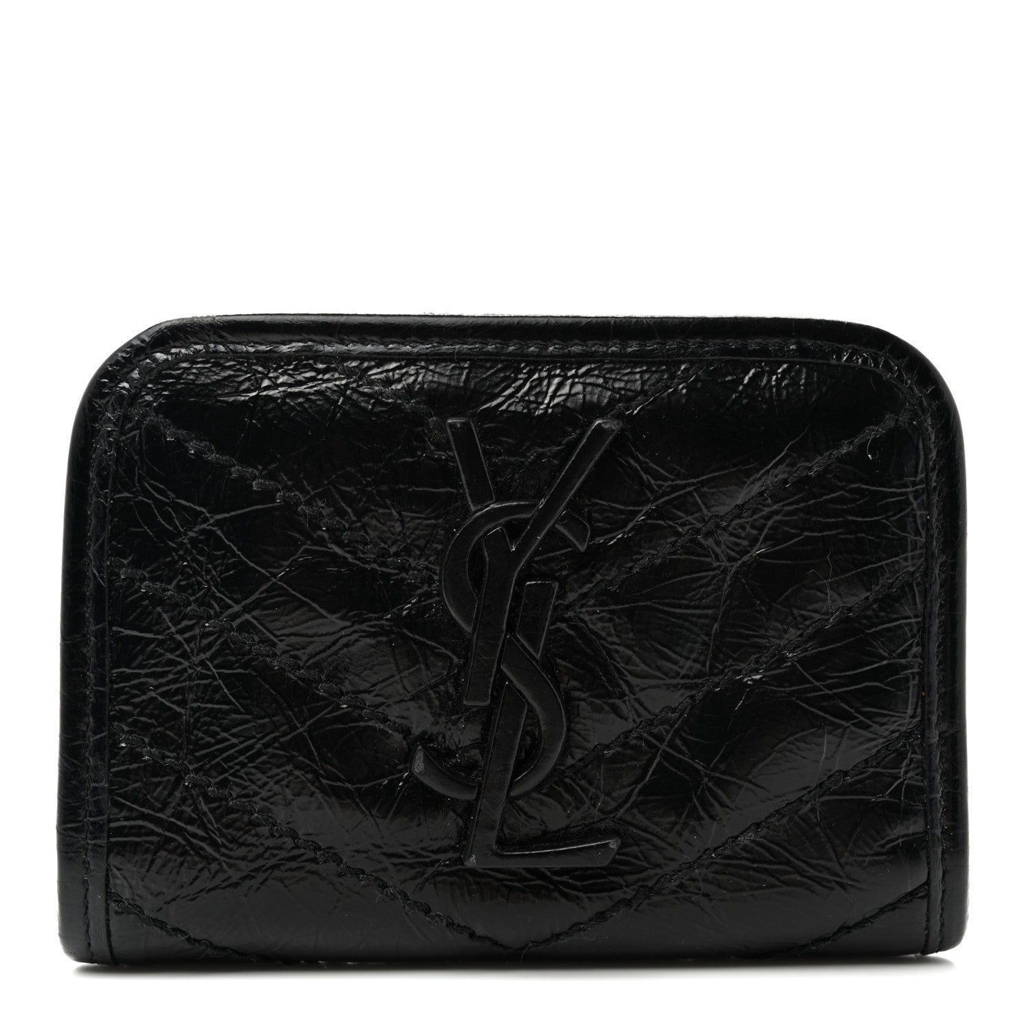 Saint Laurent Crinkled Calfskin Matelasse Monogram Niki Card Holder Black 1 of 9