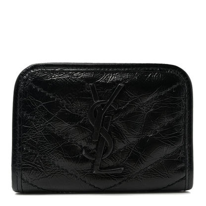 Saint Laurent Crinkled Calfskin Matelasse Monogram Niki Card Holder Black 1 of 9