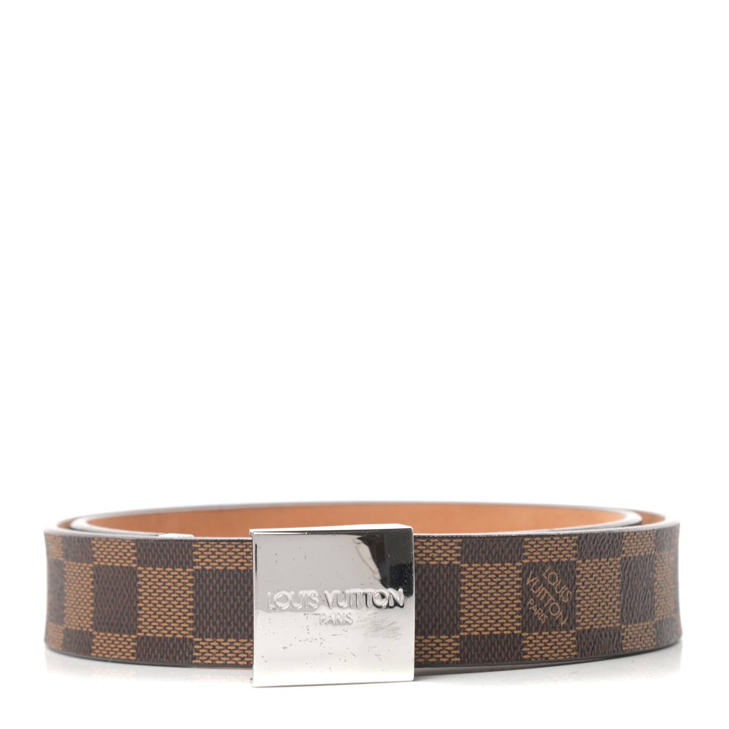 Damier Ebene LV Paris Buckle Belt 80 32 Silver