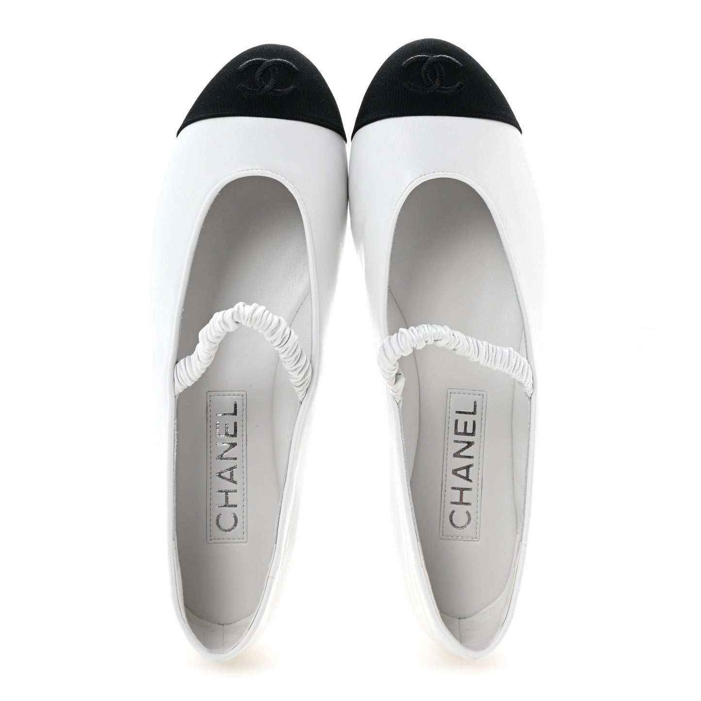 Lambskin Knit Grosgrain Cap Toe CC Ballerina Flats With Leg Warmers 38.5 White Black