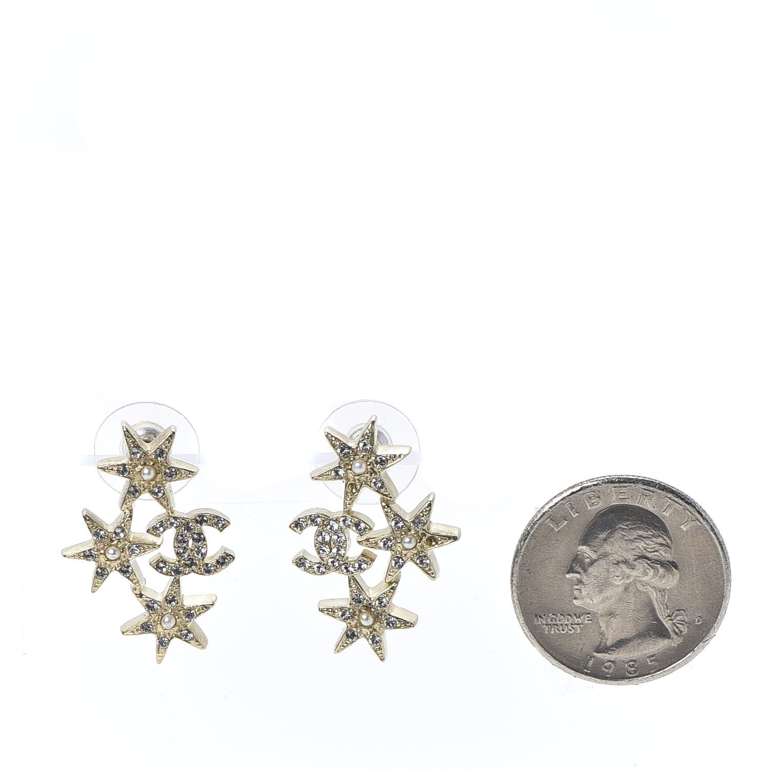 Chanel Crystal Pearl CC Star Earrings Gold 2 of 6