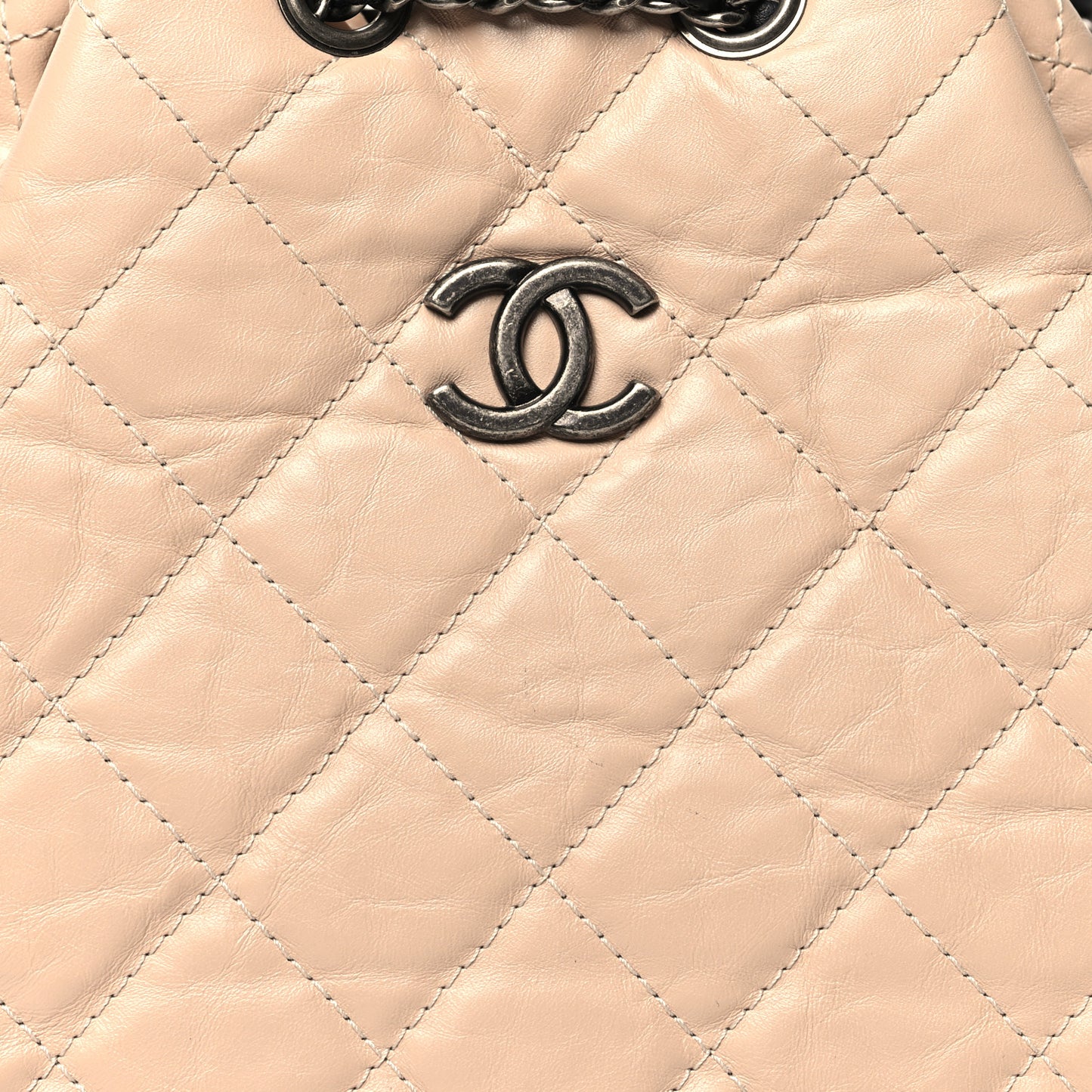Aged Calfskin Quilted Small Gabrielle Backpack Beige Black