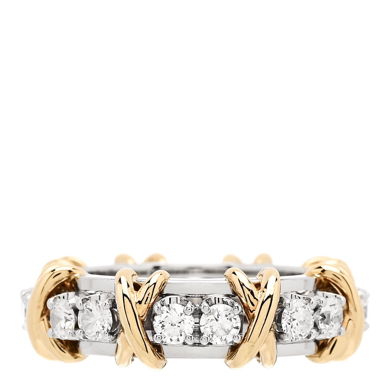 Tiffany Platinum 18K Yellow Gold Diamond Schlumberger Sixteen Stone Ring 52 6 1 of 6