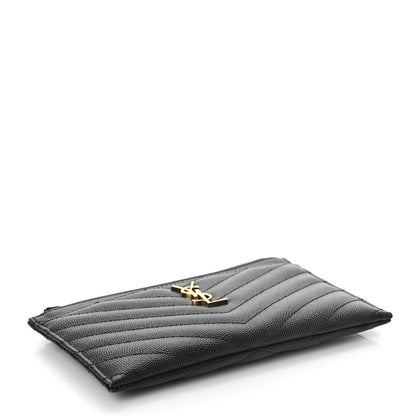 Saint Laurent Grain De Poudre Chevron Monogram Bill Pouch Black 4 of 8