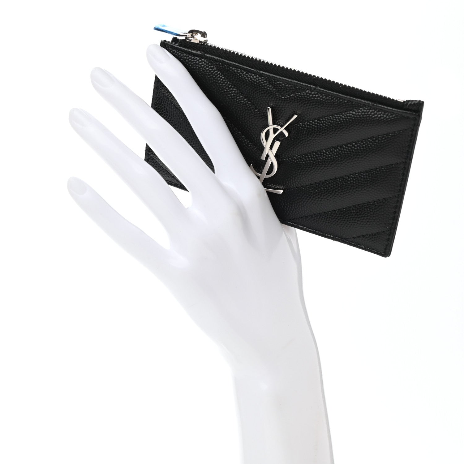 Saint Laurent Monogram Grain de Poudre 5 Fragments Zip Pouch Card Holder Black 2 of 8