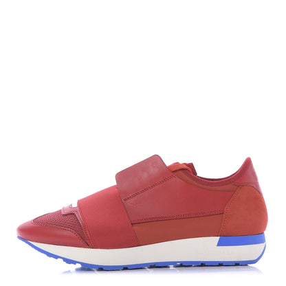 Balenciaga Mesh Calfskin Neoprene Suede Womens Race Runner Sneakers 39 Rouge 1 of 10